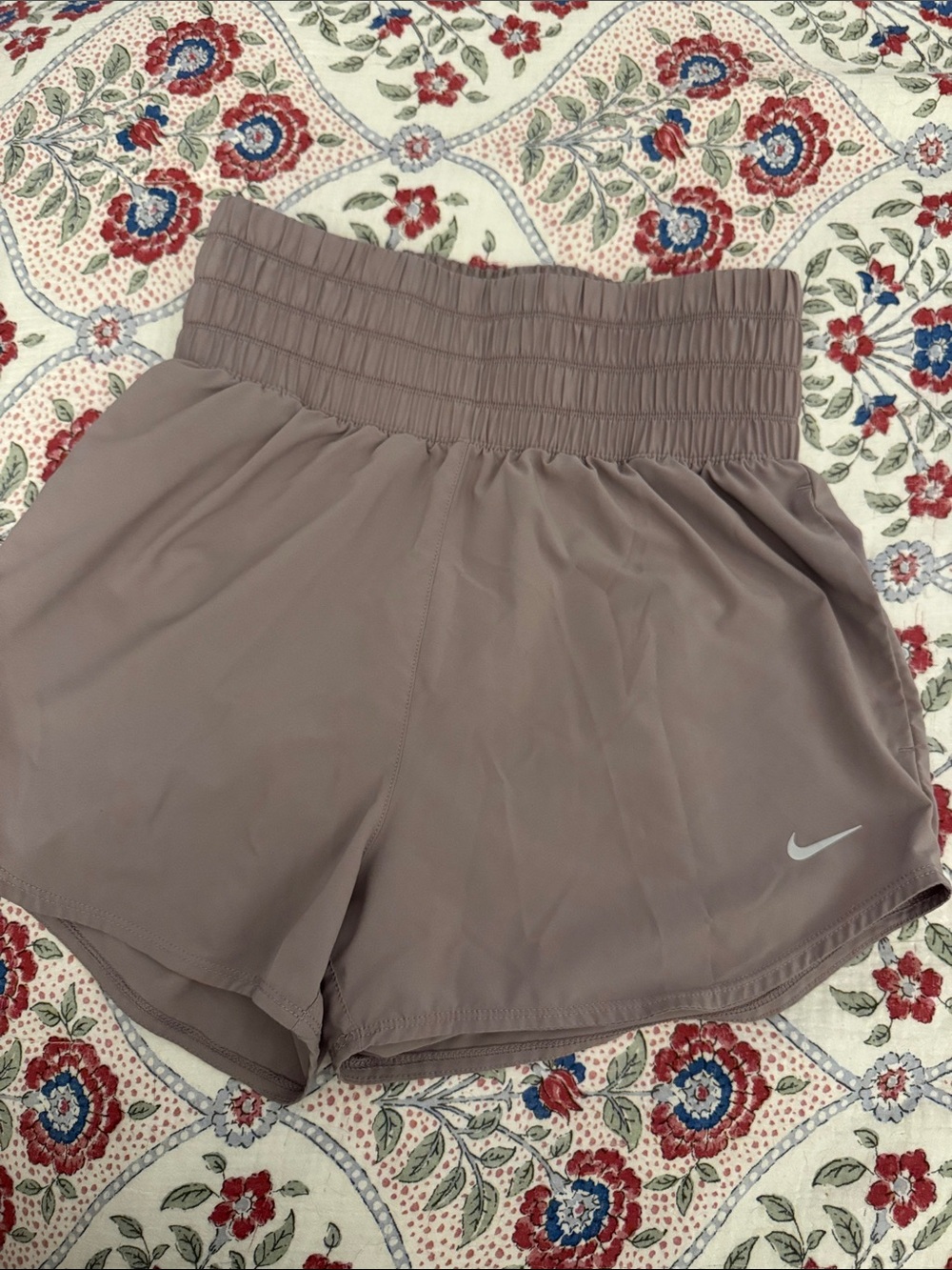 Nike Women's Mauve Smocked-Waist Athletic Shorts